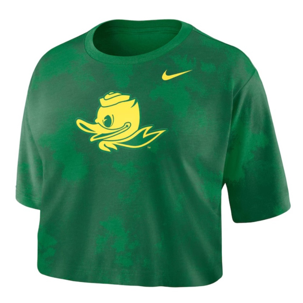 Women's Nike Green Oregon Ducks Tie-Dye Cropped T-Shirt